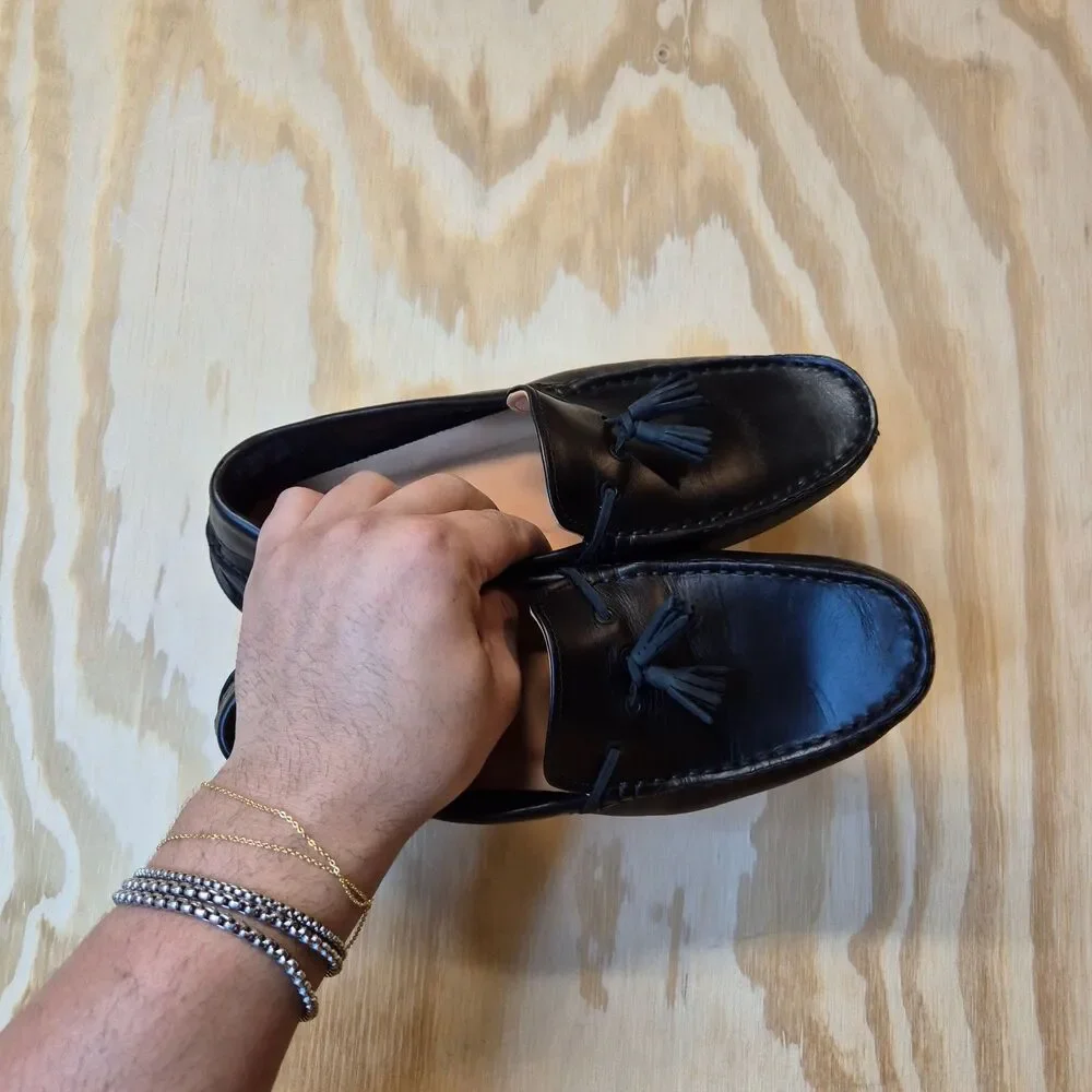 Lacoste Piloter Tassel Loafers Size Men's US 7.5 Womens US 9 Black Leather Shoes